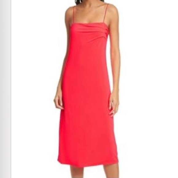 NWT Le Superbe Entourage Midi Slinky Satin Slip Dress Hot Neon Coral - Picture 1 of 10